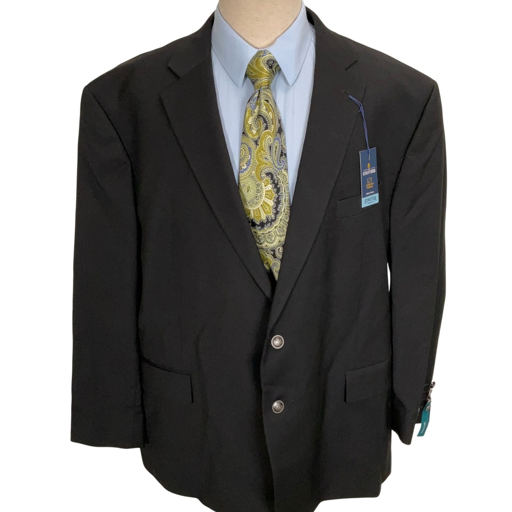 Stafford Big & Tall Blazer Men 52BGRG Black‎ Stretch Comfort Classic Wool NWT